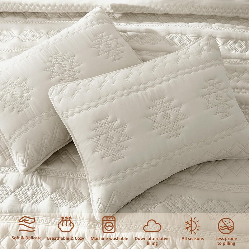 Beige Boho Twin Quit Size Bedding Set with 1 Pillow Sham, Farmhouse Lightweight Soft Bedspread Coverlet for All Season, 2 Pieces, 68x90 inches - Image 4