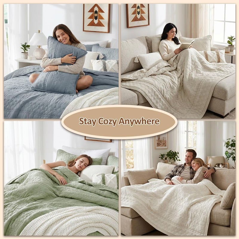 Beige Boho Twin Quit Size Bedding Set with 1 Pillow Sham, Farmhouse Lightweight Soft Bedspread Coverlet for All Season, 2 Pieces, 68x90 inches - Image 5