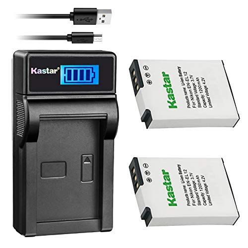 Kastar Battery (X2) & LCD Slim USB Charger for EN-EL12, ENEL12, MH-65 Coolpix S9900, S9700, AW120, S9500, AW110, S70, S9600, S6300, S6200, S8100, S9100, S800c, S31 Digital Cameras + More - Image 1