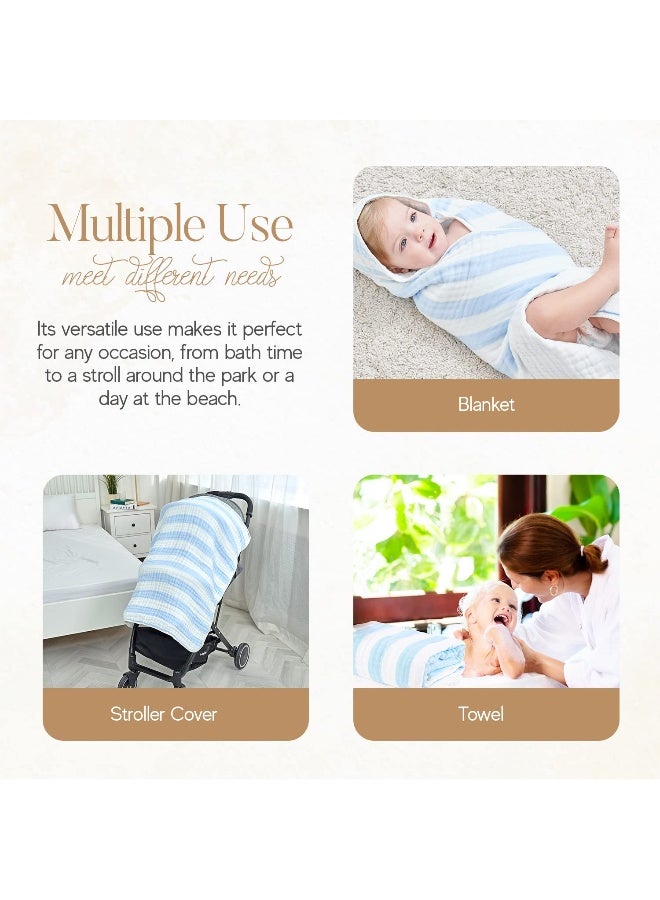 HardNok Muslin Hooded Baby Towel 4 Pack, Preuim Muslin 6 Layers Natural Cotton Baby Bath Towels, Soft and Comfortable for Boys,Girls (32 x 32, Blue Striped and White) - Image 5