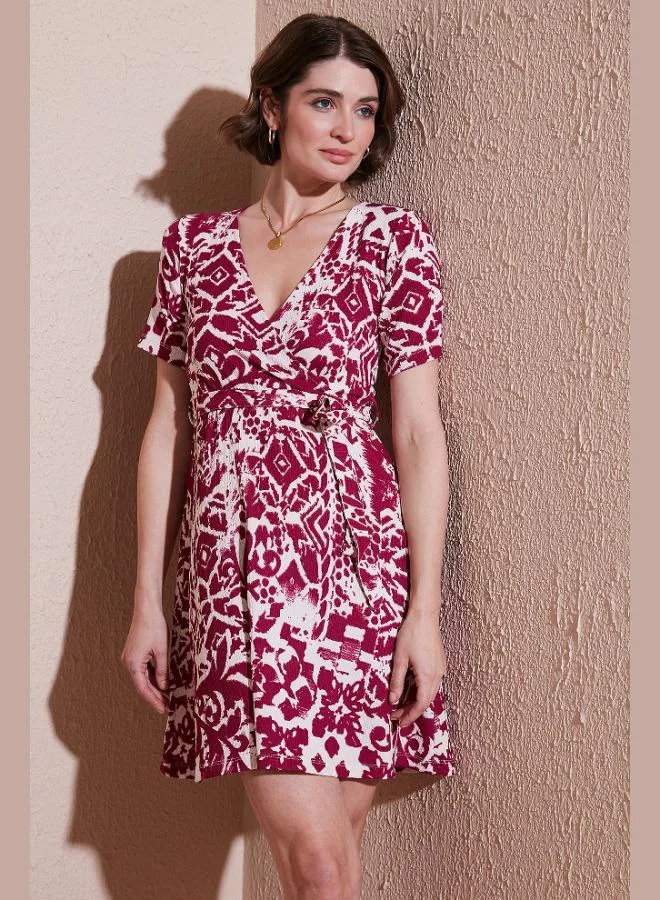 ليلا فستان نسائي ليلا بنقوش مزدوج الصدر بياقة مقاس عادي