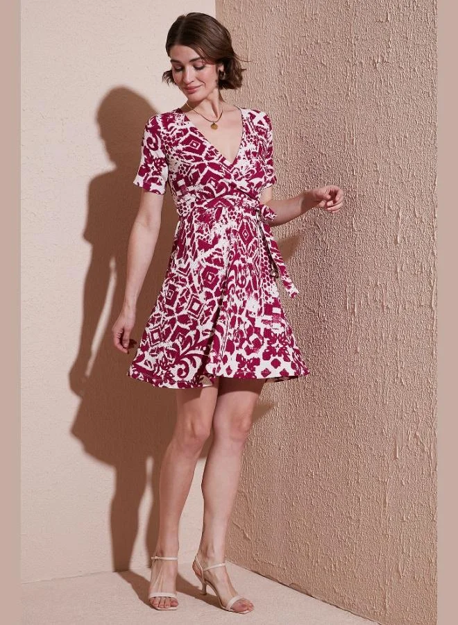 ليلا فستان نسائي ليلا بنقوش مزدوج الصدر بياقة مقاس عادي