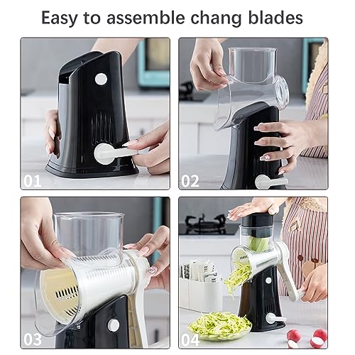 VEKAYA Rotary Cheese Grater, 5 in 1 Rotary Grater, Replaceable Stainless Blades Cheese Shredder, Cheese Slicer, Cheese Grater Hand Crank, Easy to Clean Kitchen Gadgets with Storage Box - Image 4