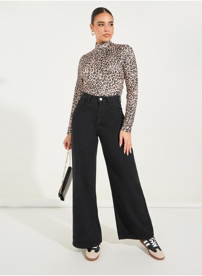 Styli - Leopard Print High Neck Bodysuit - Image 1