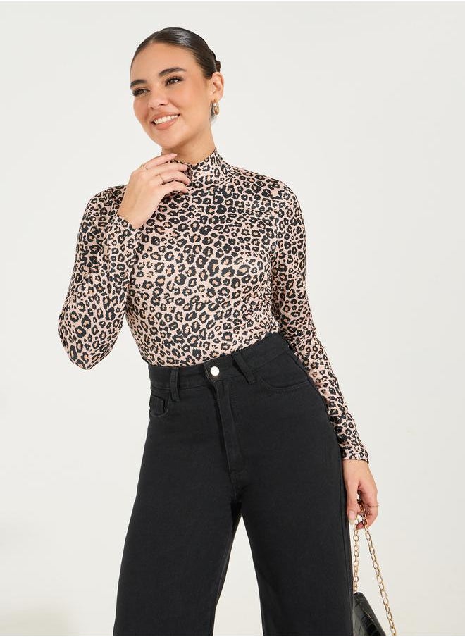 Styli - Leopard Print High Neck Bodysuit - Image 1