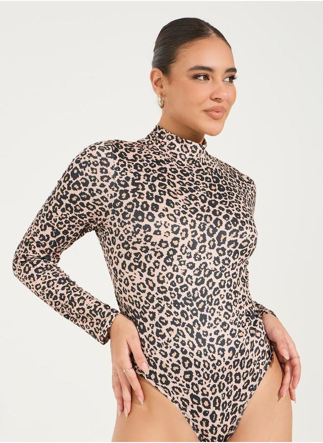 Styli - Leopard Print High Neck Bodysuit - Image 1