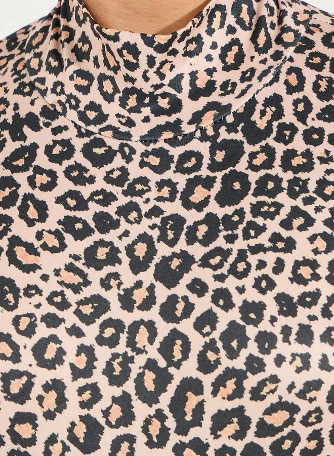 Styli Leopard Print High Neck Bodysuit