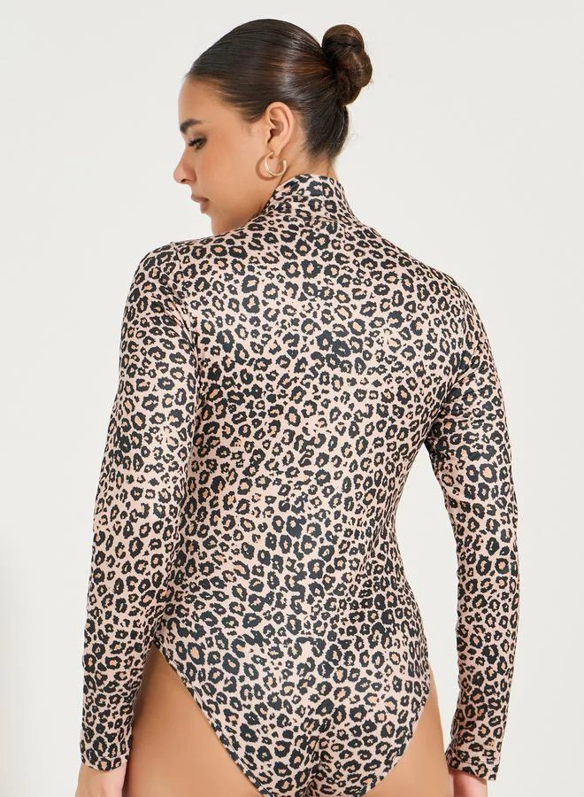 Styli Leopard Print High Neck Bodysuit