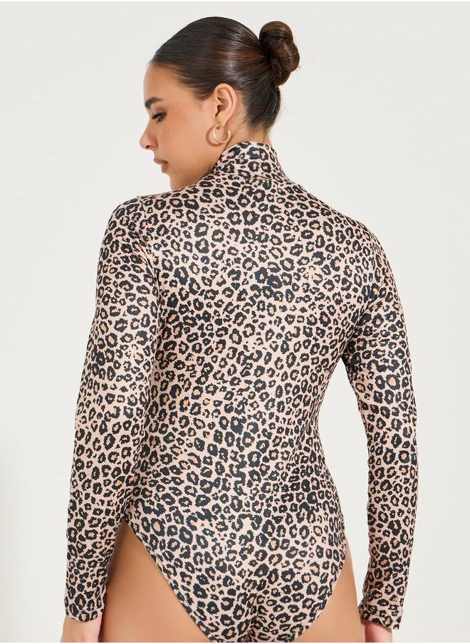 Styli - Leopard Print High Neck Bodysuit - Image 1