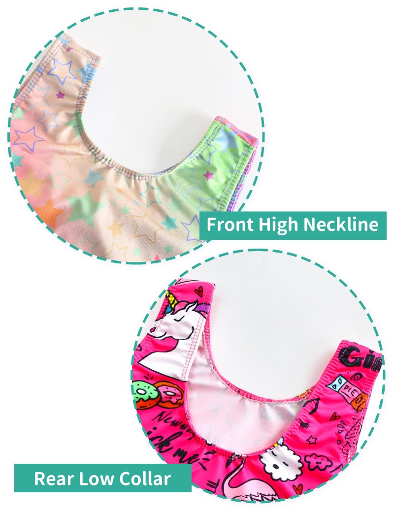 Nymphperi Girls Gymnastics Leotards Size 6-7 Years Old Rainbow Star with Hot Pink Unicorn Fitted Classic Gym Unitard - Image 3