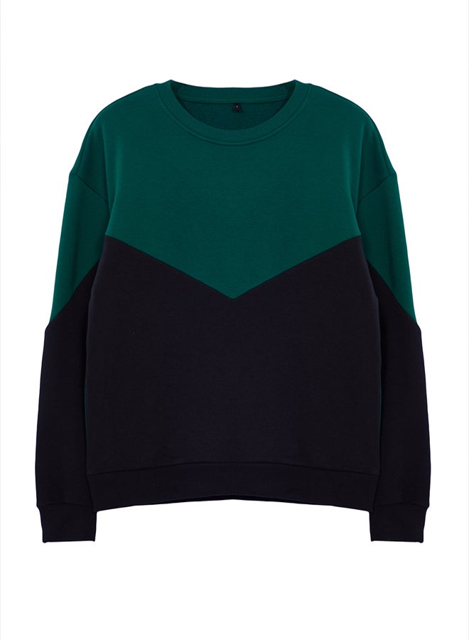trendyol Emerald Green Regular Paneled Fleece/Warm Sweatshirt - Image 5