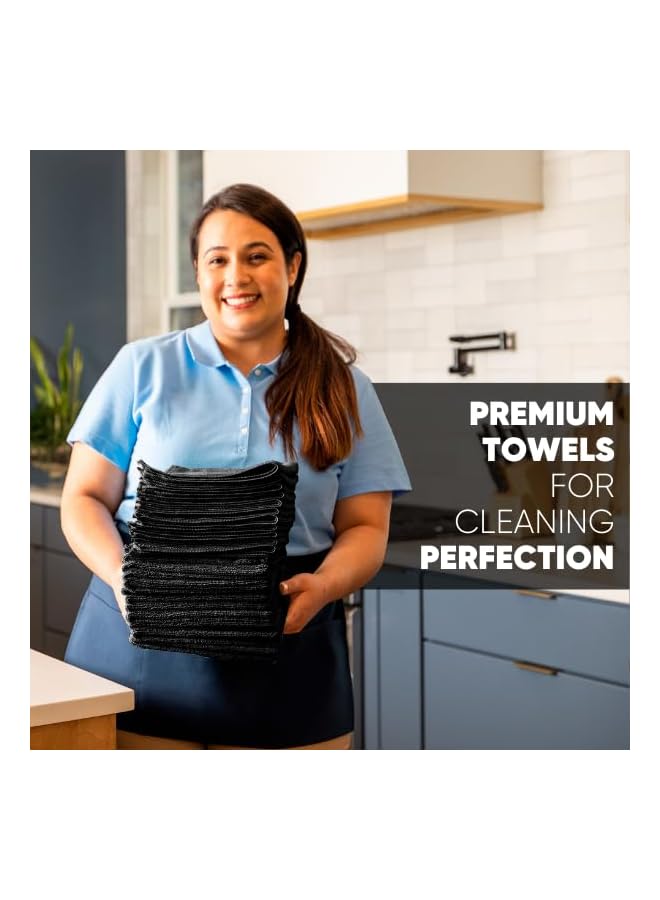 promass 12" x 12" Buff Pro Multi-Surface Cleaning Cloths | Black - 12 Pack | Premium Towels for Cleaning Glass, Kitchens, Bathrooms, Automotive, Supplies & Products - Image 4