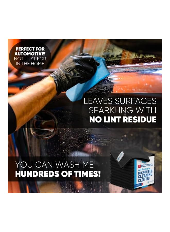 promass 12" x 12" Buff Pro Multi-Surface Cleaning Cloths | Black - 12 Pack | Premium Towels for Cleaning Glass, Kitchens, Bathrooms, Automotive, Supplies & Products - Image 5