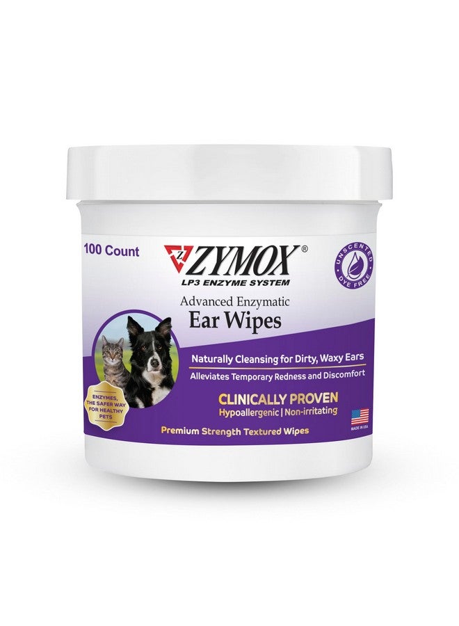 Zymox Advanced Enzymatic Ear Wipes For Dogs And Cats  For Dirty, Waxy, Smelly Ears  Premium Strength Ear Cleaner Wipes  NonIrritating  Hypoallergenic  100 Ct - Image 1