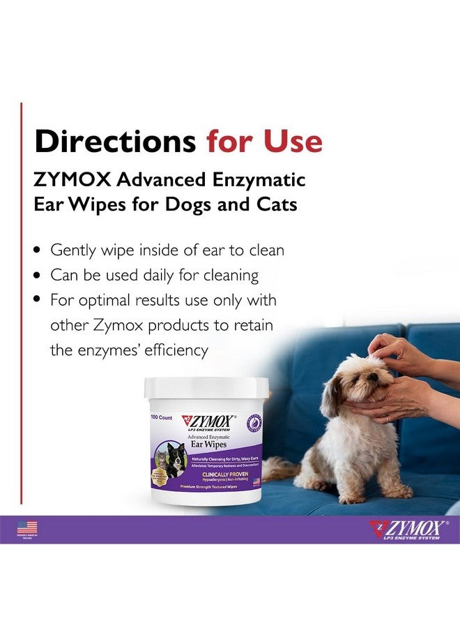 Zymox Advanced Enzymatic Ear Wipes For Dogs And Cats  For Dirty, Waxy, Smelly Ears  Premium Strength Ear Cleaner Wipes  NonIrritating  Hypoallergenic  100 Ct - Image 3