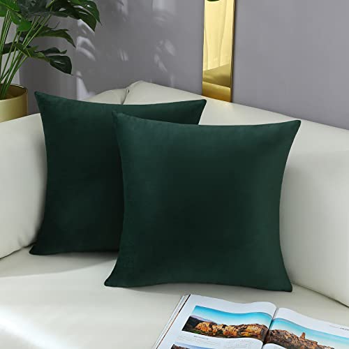 mixeoo Comfy Dark Green Throw Pillow Covers Christmas Decorative Square Solid Thick Velvet Super Soft Cushion Cases Home Decor for Sofa Couch Living Room Chair Set of 2 20 x 20 Inch - Image 3