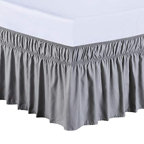 MEILA Wrap Around Bed Skirt Three Fabric Sides Elastic Dust Ruffled 14 Inch Tailored DropEasy to Install Fade ResistantGrey QueenKing