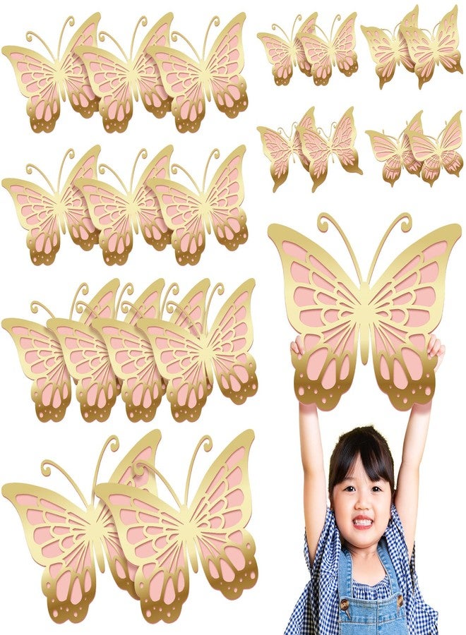 Kigeli 20 Pcs Giant Butterfly Party Decorations 4 Sizes Butterfly 3D Centerpieces Gold Wall Decor Paper Cutouts for Baby Shower Wedding Party Room(Gold and Pink) - Image 1