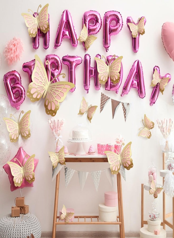 Kigeli 20 Pcs Giant Butterfly Party Decorations 4 Sizes Butterfly 3D Centerpieces Gold Wall Decor Paper Cutouts for Baby Shower Wedding Party Room(Gold and Pink) - Image 5