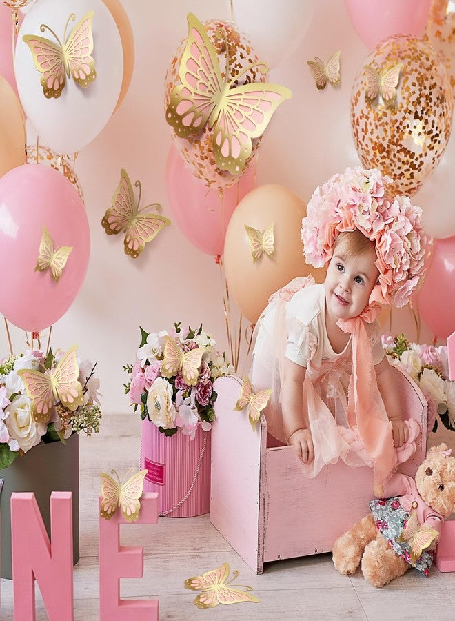 Kigeli 20 Pcs Giant Butterfly Party Decorations 4 Sizes Butterfly 3D Centerpieces Gold Wall Decor Paper Cutouts for Baby Shower Wedding Party Room(Gold and Pink) - Image 4