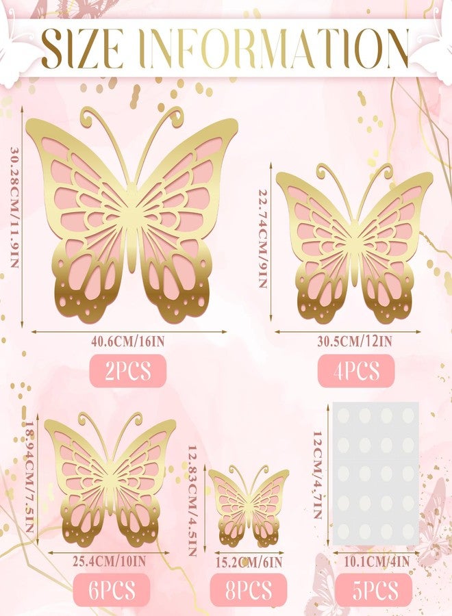 Kigeli 20 Pcs Giant Butterfly Party Decorations 4 Sizes Butterfly 3D Centerpieces Gold Wall Decor Paper Cutouts for Baby Shower Wedding Party Room(Gold and Pink) - Image 2