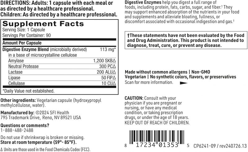 Klaire Labs SFI Health Digestive Enzymes  Gut Health Supplements with Amylase Protease Lactase Cellulase  Lipase Enzymes for Digestion  Supports Occasional Bloating  Gas 90 Capsules - Image 5