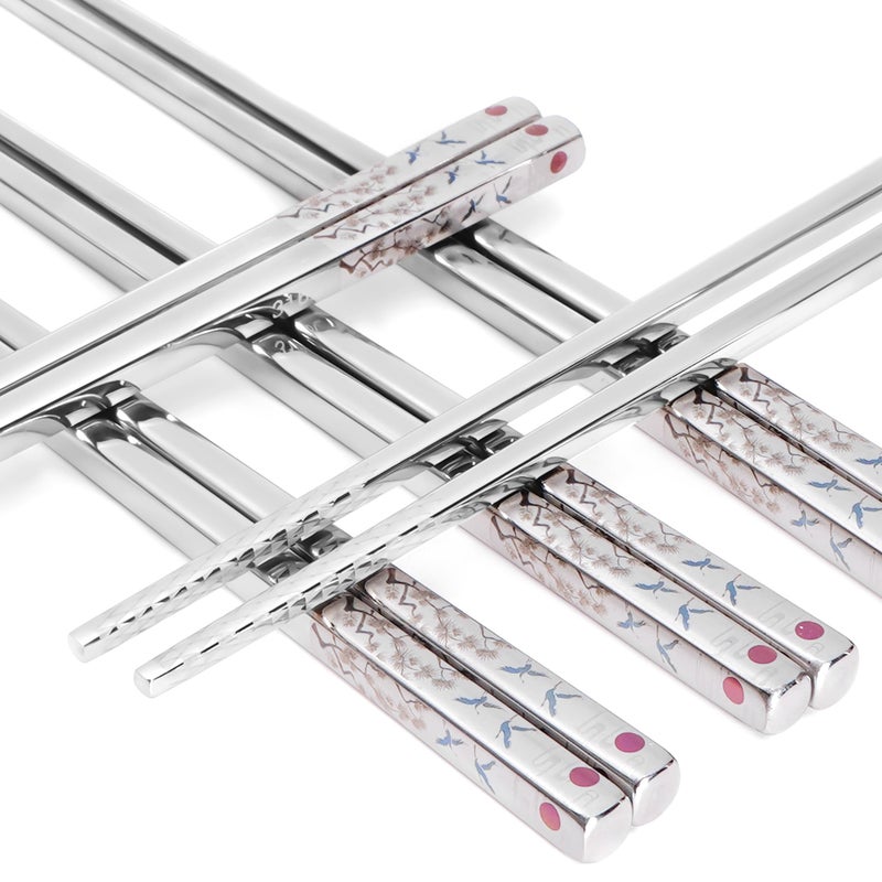 Stainless Steel Chopsticks Titanium Plated Metal Chopsticks 98 Premium Japanese Korean Color Laser Engraved Cooking Chop Sticks Dishwasher Safe Reusable Antislip Antiscald 2 Pairs Gift Set