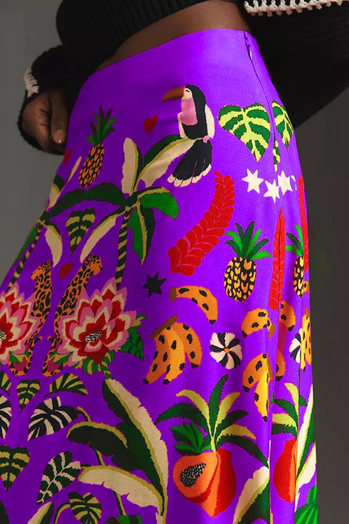 THLAI Womens Skirt Midi Skirt Tropical Plant Print Pink Zipper A-Line Long Skirts Spring Summer Skirt Floral - Image 4