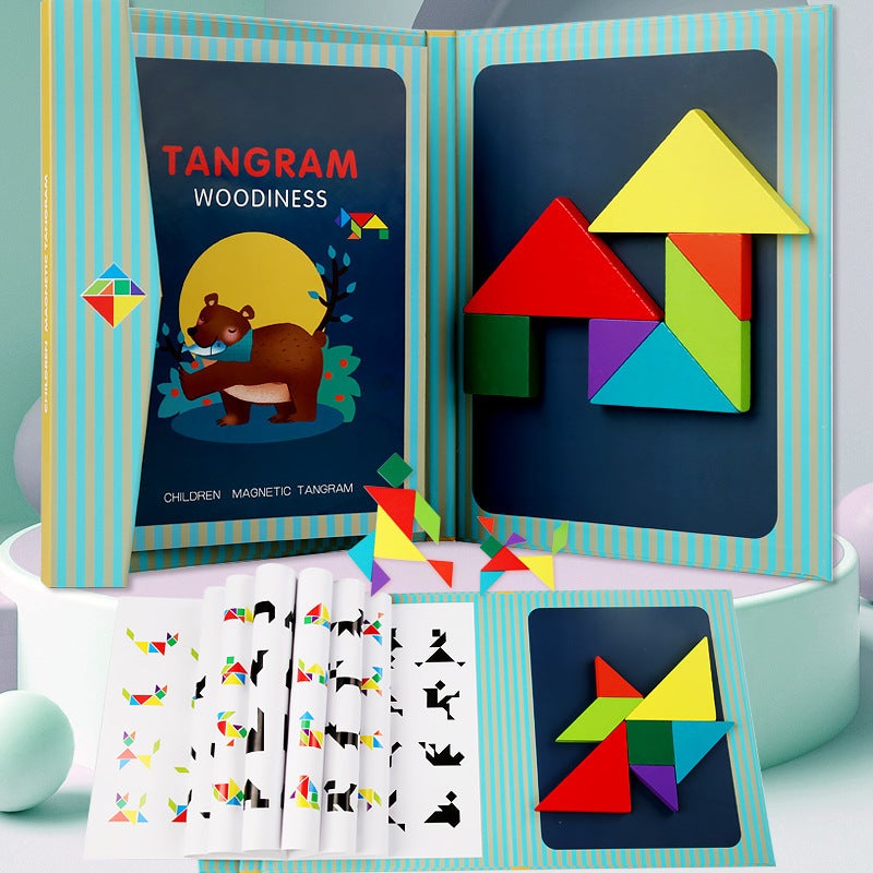 Colorful Wooden Magnetic Tangram Teaching Aids Kidsren'S Educational Early Education Toys Development Puzzles Magnetic Puzzle Fun - Image 1