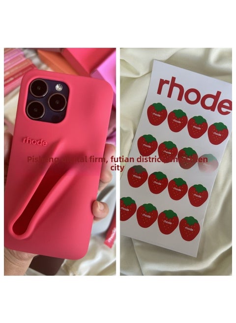 Rhode Sticker Hailey Lipstick Silicone Suitable For Iphone13/14/15Pro Max Apple 16-Color:Guava Piz Shell Highest Version + Packaging + Strawberry Stickers-Applicable Models:iPhone12
