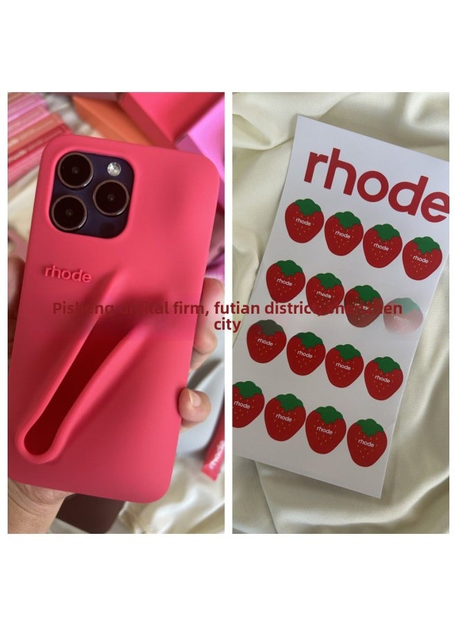 Generic - Rhode Sticker Hailey Lipstick Silicone Suitable For Iphone13/14/15Pro Max Apple 16-Color:Guava Piz Shell Highest Version + Packaging + Strawberry Stickers-Applicable Models:iPhone12 - Image 1