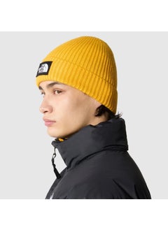 THE NORTH FACE TNF Logo Box Cuffed Yellow Beanie  - Image 4