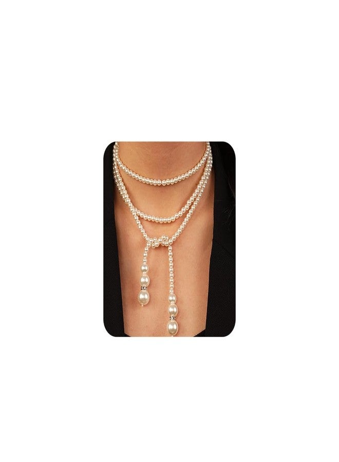 Chargances Weddind Layered Pearl Choker Necklace Bridal Long Beaded Pearl Choker Rhinestone Collar for Women Gift Festival Party - Image 1