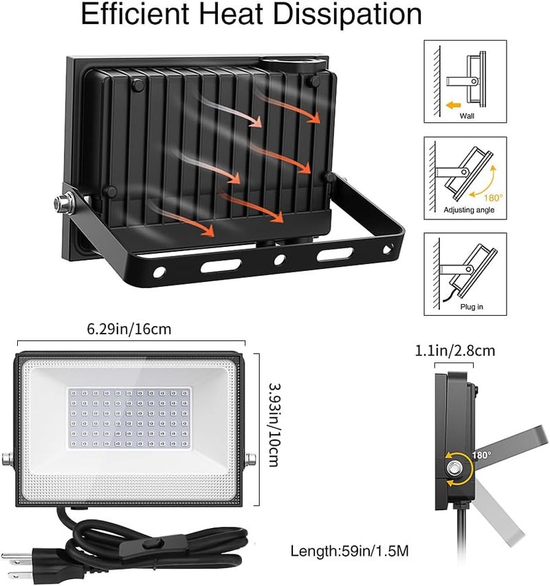 Onforu عبوة 2 من أضواء LED سوداء 38 واط، ضوء فيضان أسود مع قابس، مقاوم للماء IP66، لحفلة الهالوين، يتلألأ في الظلام، إضاءة مسرح، حوض سمك، طلاء جسم، ملصق فلوريسنت، توهج نيون، أسود - Image 2