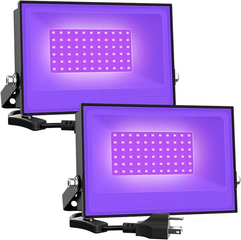 Onforu عبوة 2 من أضواء LED سوداء 38 واط، ضوء فيضان أسود مع قابس، مقاوم للماء IP66، لحفلة الهالوين، يتلألأ في الظلام، إضاءة مسرح، حوض سمك، طلاء جسم، ملصق فلوريسنت، توهج نيون، أسود - Image 1
