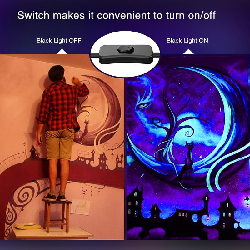Onforu عبوة 2 من أضواء LED سوداء 38 واط، ضوء فيضان أسود مع قابس، مقاوم للماء IP66، لحفلة الهالوين، يتلألأ في الظلام، إضاءة مسرح، حوض سمك، طلاء جسم، ملصق فلوريسنت، توهج نيون، أسود - Image 3