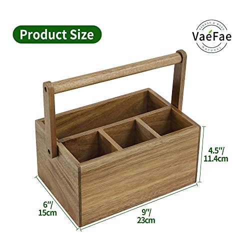 VaeFae Acacia Silverware Caddy with Handle, Wooden Utensil Holder, Mulip-pose Organizer for Kitchen, Office, Bathroom, Bedroom - Image 3