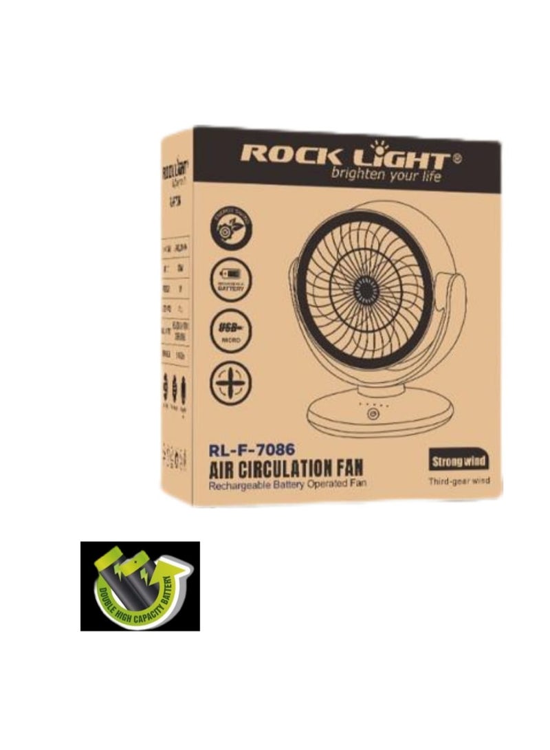 ROCK LIGHT RL-F-7086 8" Air Circulation Fan with Rechargeable Battery, Operated Fan, 3600 MAH High-Capacity Battery, 180 Degree Rotation, Micro USB Charging - Image 3