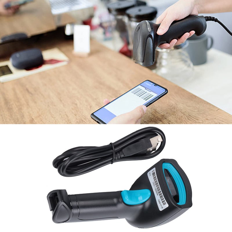 Wireless Handheld Barcode Scanner 360 Degree QR Code Reader for Retail Warehouse Logistics USB ABS Material Black Blue - Image 4