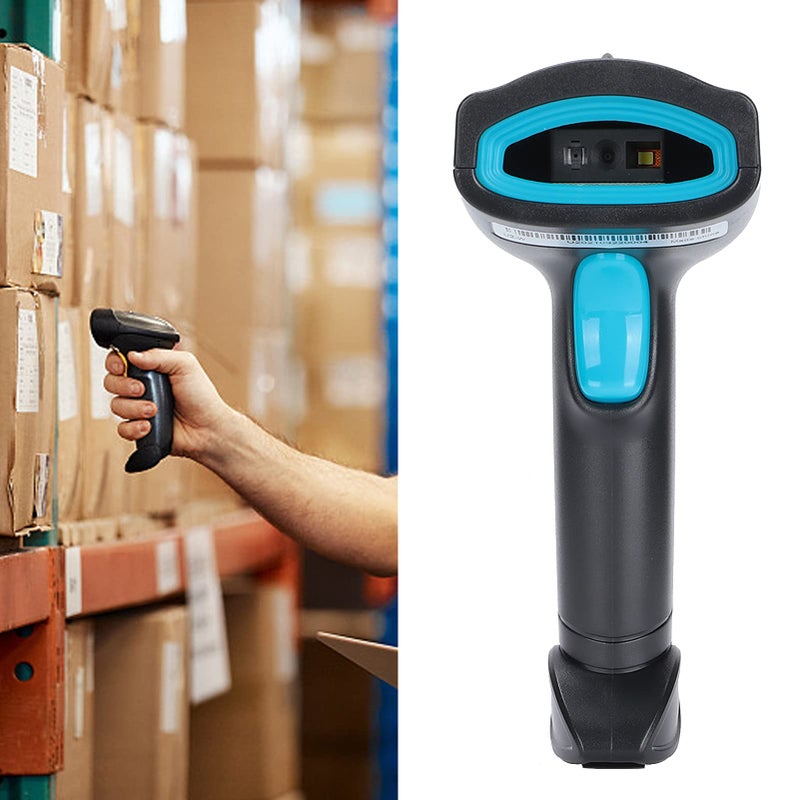 Wireless Handheld Barcode Scanner 360 Degree QR Code Reader for Retail Warehouse Logistics USB ABS Material Black Blue - Image 3