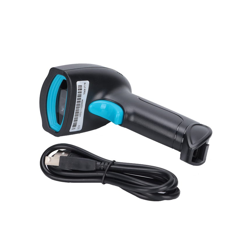 Wireless Handheld Barcode Scanner 360 Degree QR Code Reader for Retail Warehouse Logistics USB ABS Material Black Blue - Image 2