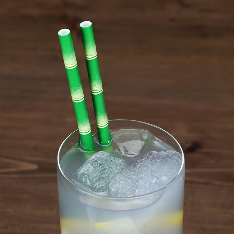 ALINK Bamboo Print Paper Straws, Biodegradable Disposable Party Drinking Straws for Juices, Shakes and Smoothies, Pack of 100 - Image 3