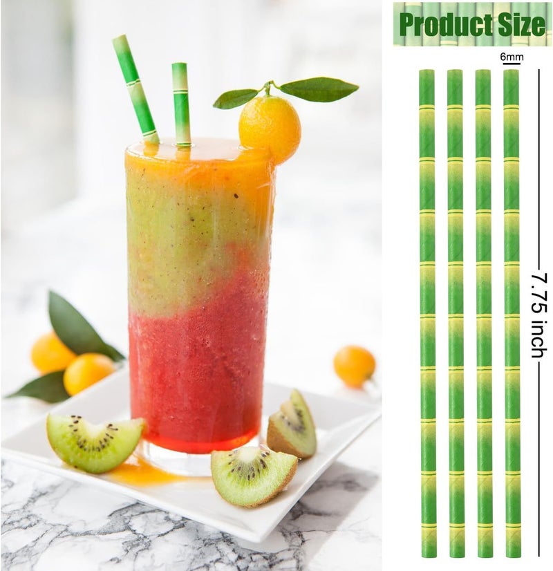 ALINK Bamboo Print Paper Straws, Biodegradable Disposable Party Drinking Straws for Juices, Shakes and Smoothies, Pack of 100 - Image 2