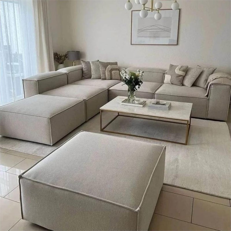 بيتك كنبة زاوية خشب سويدي وكتان - بيج - Image 1