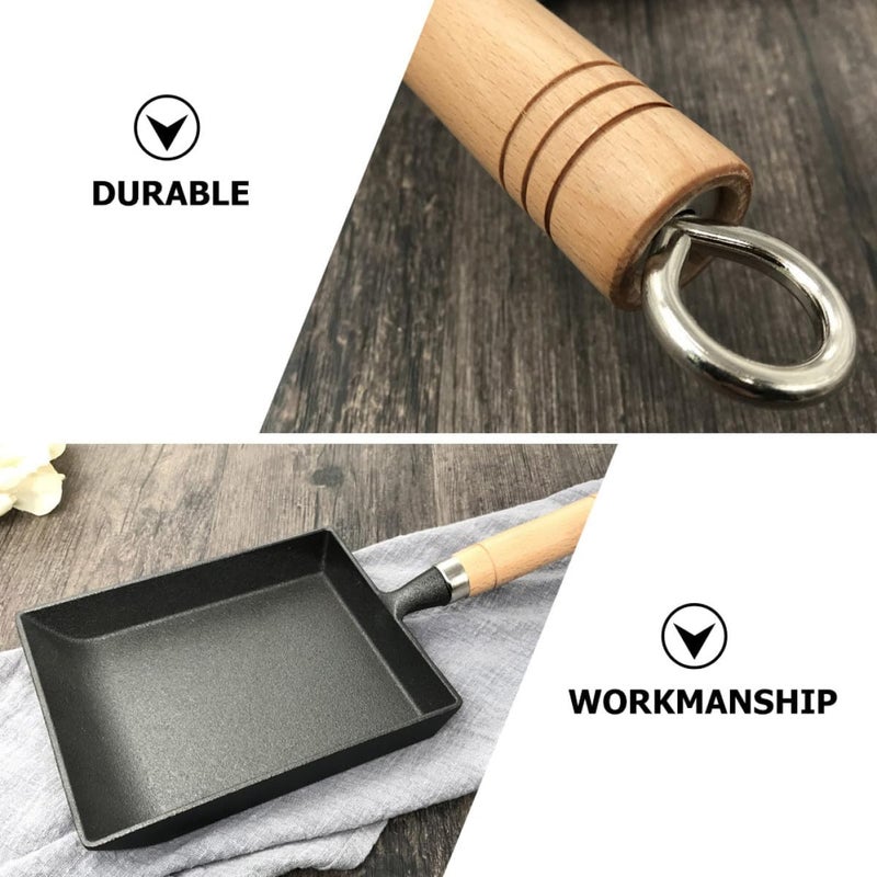 Cast Iron Square Skillet Nonstick Egg Frying Pan Thick Tamagoyaki Omelette Pan Japanese Style No Coating Breakfast Cookware for Gas Stove and Picnic - Image 3