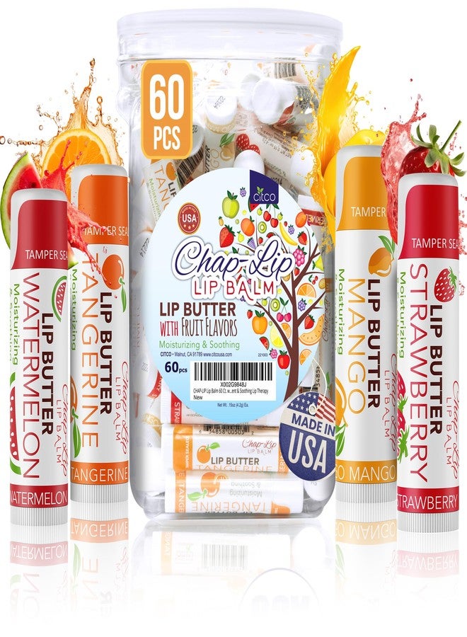 chap lip CHAP-LIP Original Lip Balm Hydrating Bulk Chap Stick with Fruit Flavors, Coconut Oil, and Cocoa Butter - Christmas Gift Stocking Stuffers Lip Therapy Pack for Men and Women - Made in the USA, 60 Pack - Image 1