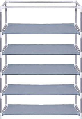 SANAMSTORE Multipurpose 5 Tier Rack Shoe/Clothes/books stand Rack with cover for home (Need to Be Assemble - DIY) -Grey - Image 2
