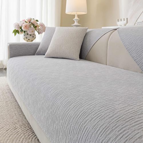 Aucrovee Soft Waterproof Chenille Cover Washable, Non Slip Sectional Sofa Covers for 3 Cushion Couch Sofa L Sharped Sofa Slipcover for Pets, Furniture Protector (1 PCS 36"x63" Light Grey) - Image 1