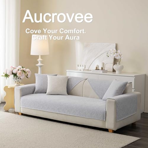 Aucrovee Soft Waterproof Chenille Cover Washable, Non Slip Sectional Sofa Covers for 3 Cushion Couch Sofa L Sharped Sofa Slipcover for Pets, Furniture Protector (1 PCS 36"x63" Light Grey) - Image 3