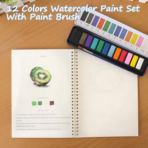 DPWCVM Beginner Watercolor Painting Kit Watercolor Workbook Coloring Book 12 Colors Paint Set with Brush, Easily Master Beginner Friendly Watercolor Paint Set Gift for Adults Teens. (Flowers) - Image 4
